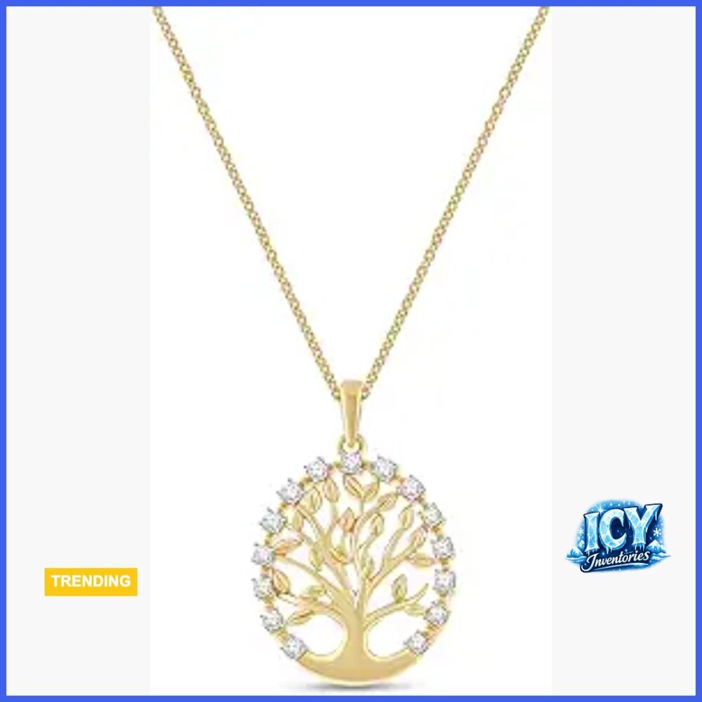 Yellow Gold Plated Sterling Silver Pendant Necklace with Lab Grown Diamonds